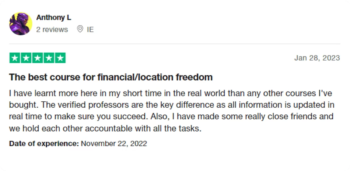 Trustpilot review of The Real World