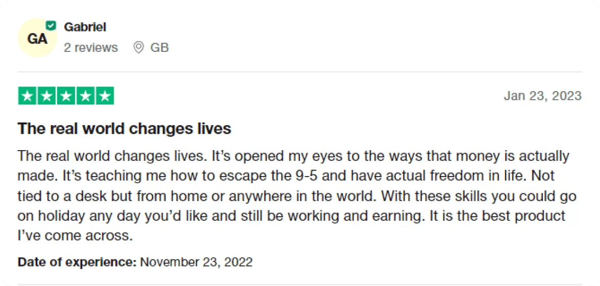 Trustpilot review of The Real World