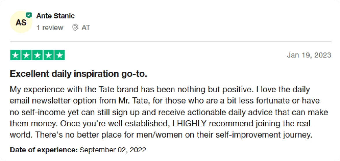 Trustpilot review of The Real World